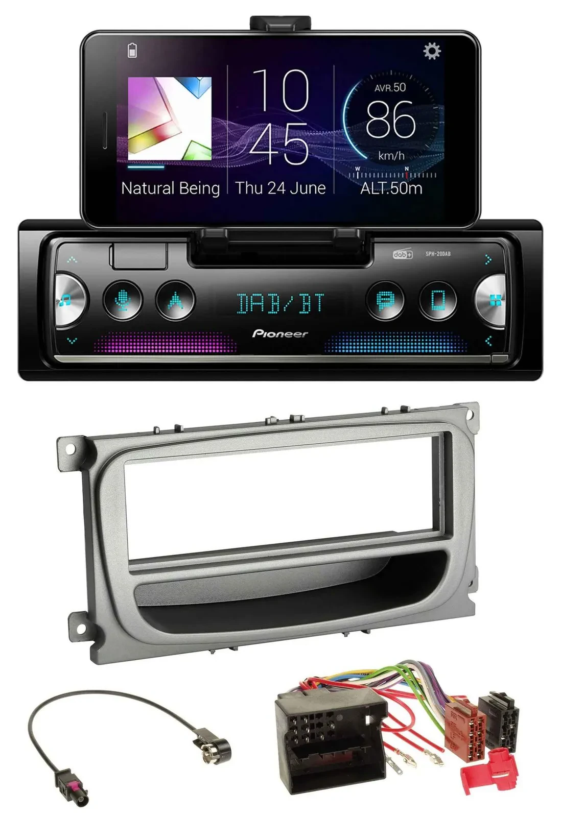 Автомагнитола Pioneer DAB USB Bluetooth для Ford Focus, Galaxy, C‑Max (с 2007), серебристая