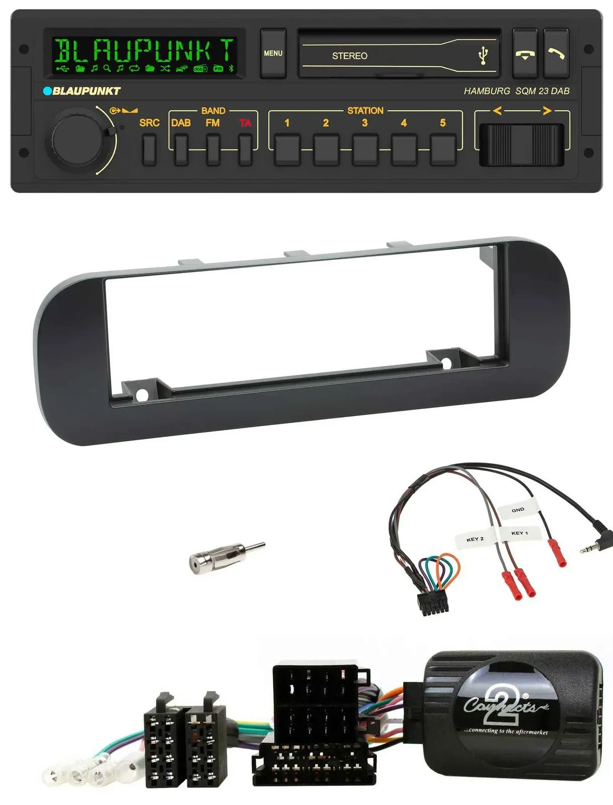Blaupunkt USB DAB Bluetooth Lenkrad Autoradio für Fiat Panda 2012-2020 schwarz