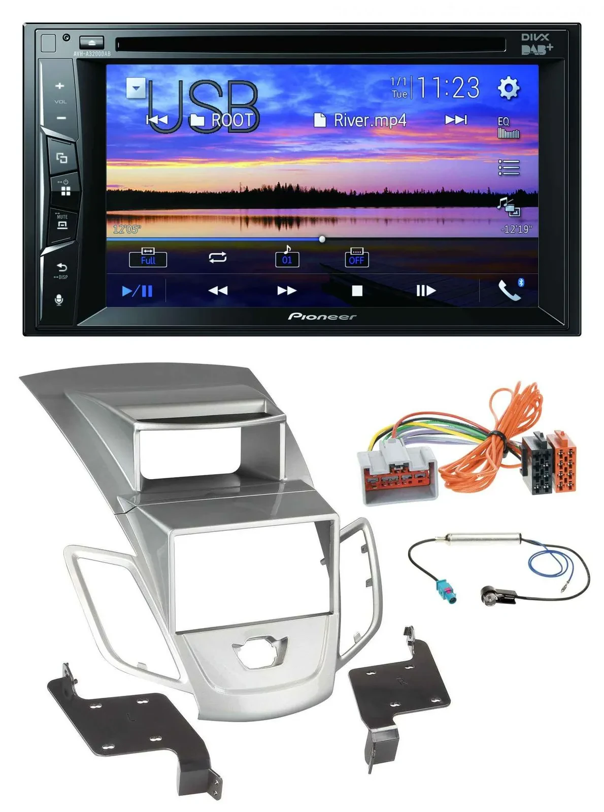 Pioneer Bluetooth 2DIN USB DVD DAB MP3 Autoradio für Ford Fiesta 2008-2010 Displ