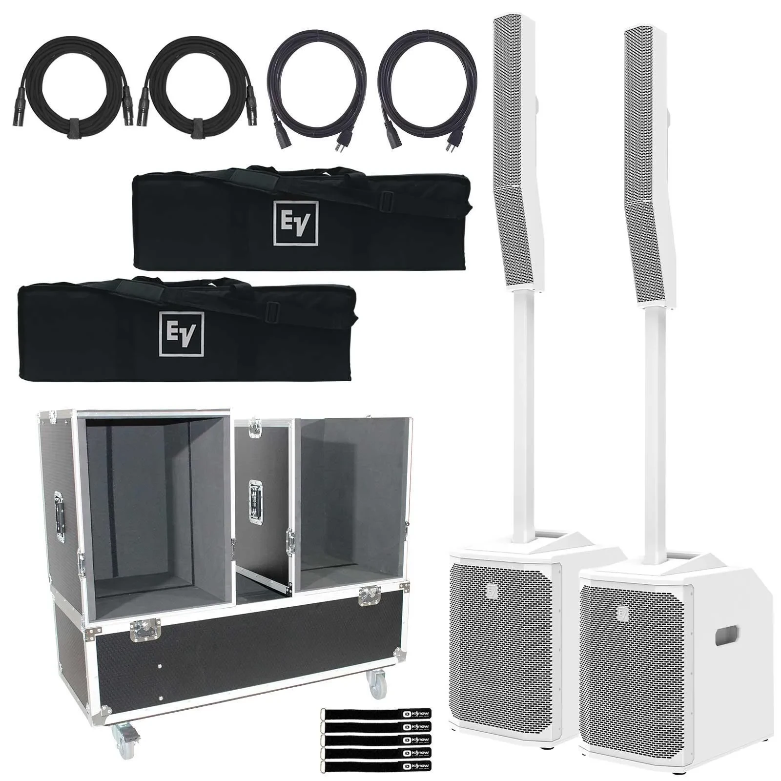 Electro-Voice Evolve50M Powered Column DJ PA Speakers Pair White w Flight Cases
