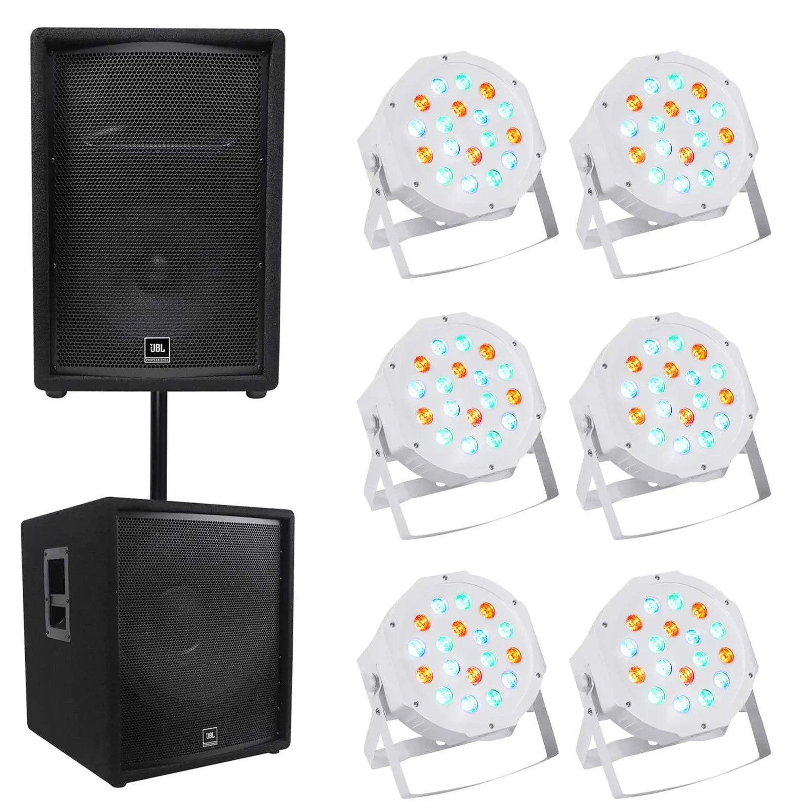 JBL JRX212 1000 Watt 12" 2-Way DJ P/A Speaker+18" 1400w Sub+(6) Par Wash Lights