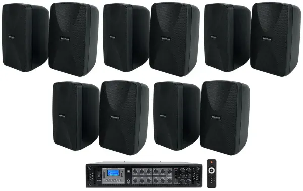 Rockville 70v Commercial/Restaurant Amplifier w/Bluetooth+(10) Black 4" Speakers