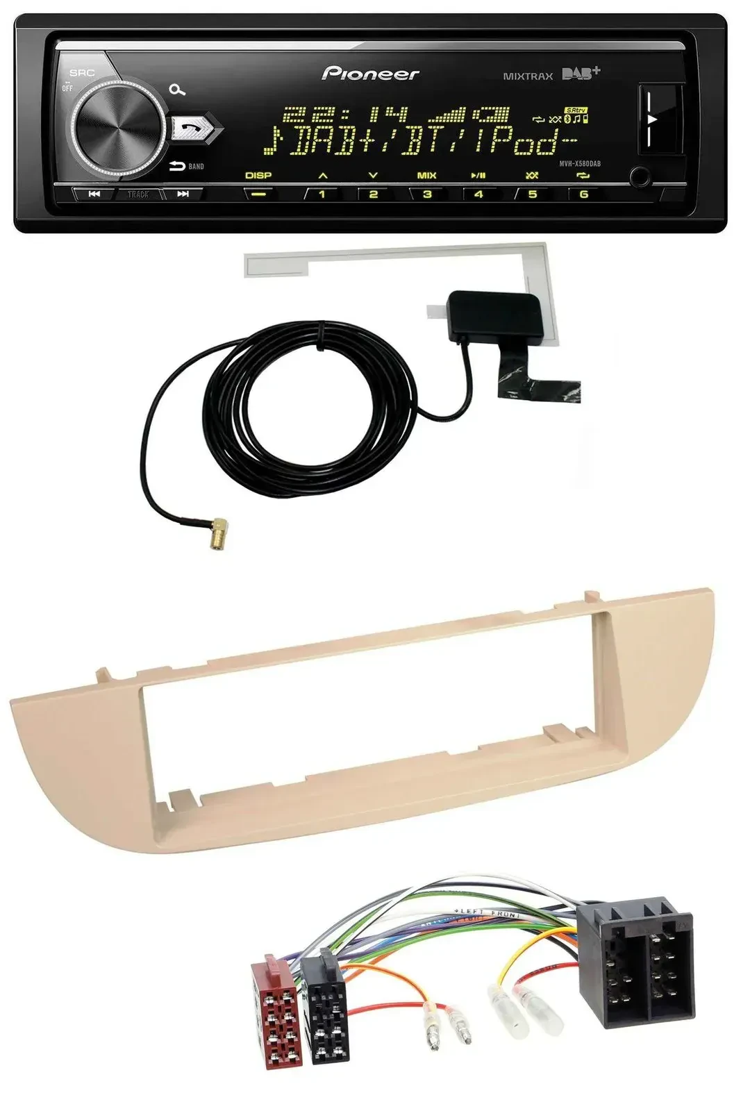 Автомагнитола для Fiat 500 (с 2007) Pioneer Bluetooth, DAB, USB, MP3, цвет перламутрово-серый/бежевый