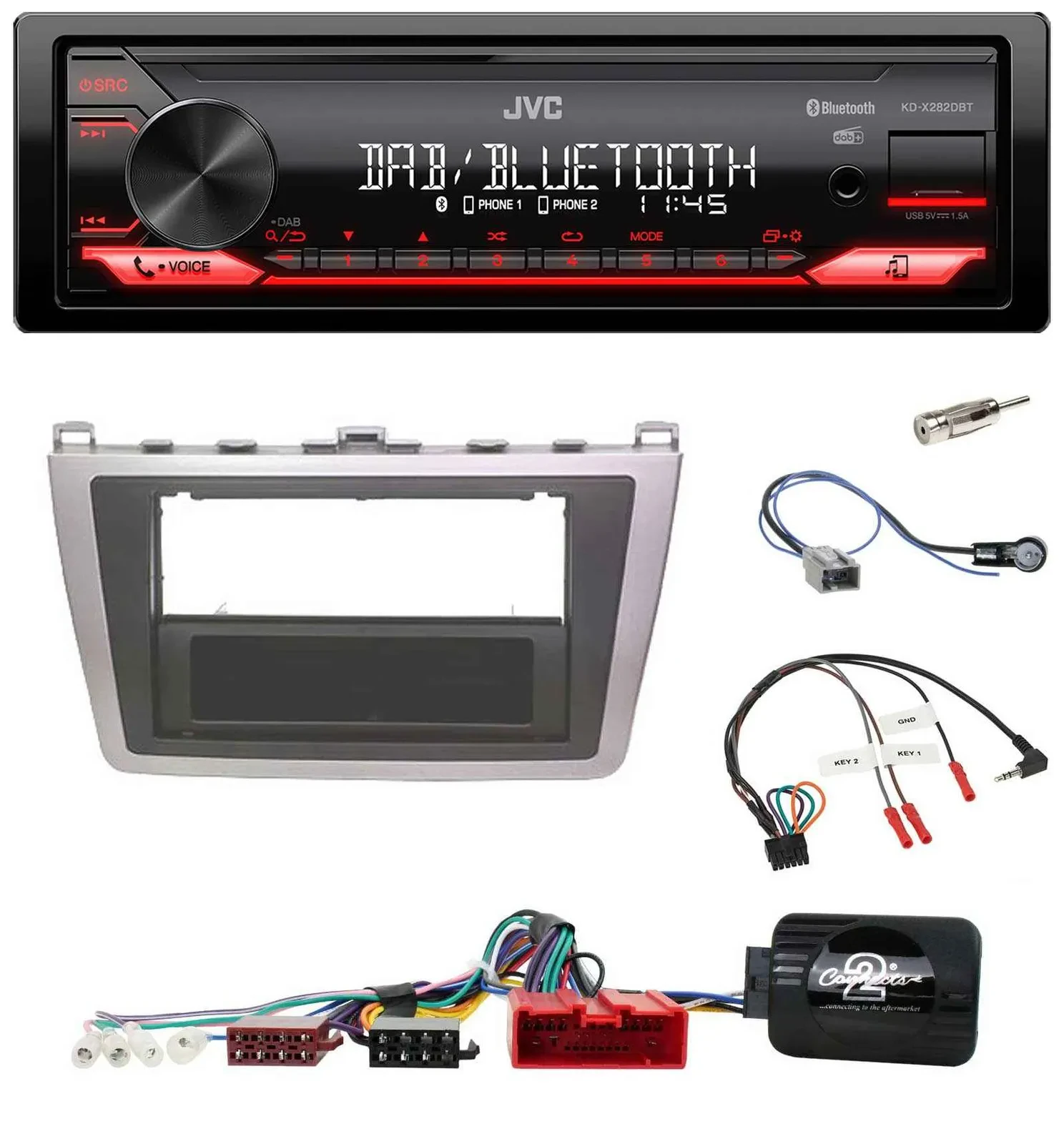 JVC Bluetooth USB DAB Lenkrad Autoradio für Mazda 6 08-12 silber schwarz