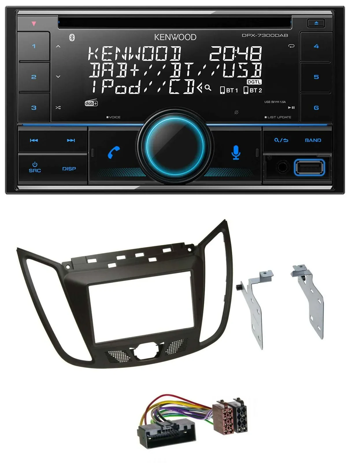 Автомагнитола для Ford C-Max (с 2010) Kenwood 2DIN CD DAB USB MP3 Bluetooth коричневая