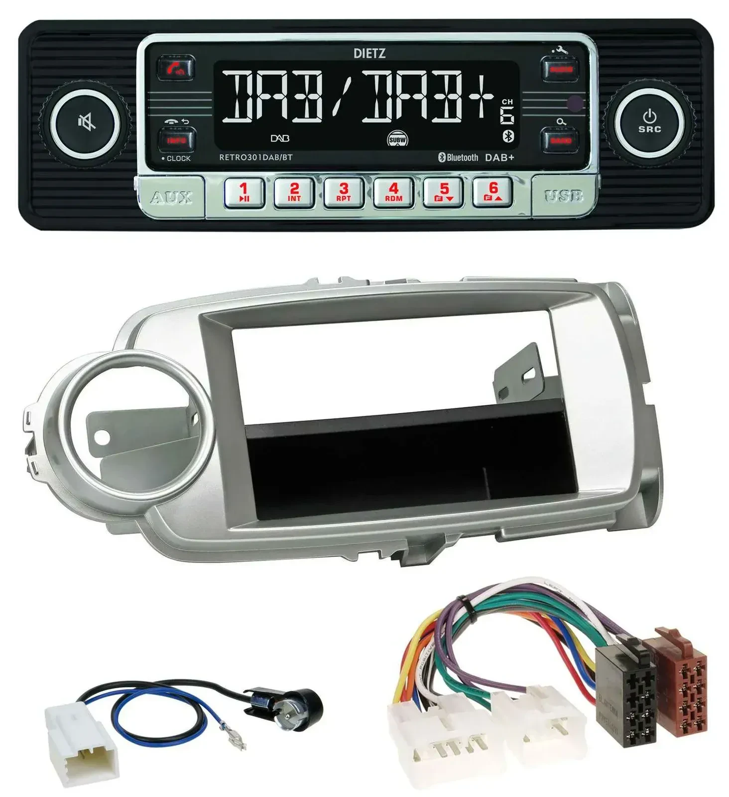 Автомагнитола для Toyota Yaris (2011–2014) Dietz USB DAB MP3 Bluetooth серебристая