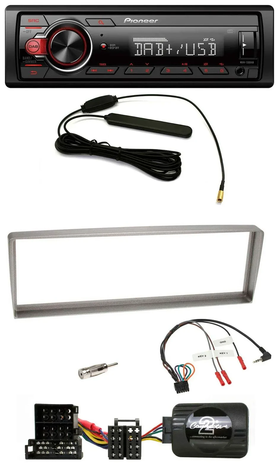 Автомагнитола для Alfa Romeo 156 Pioneer 1DIN MP3 DAB USB серебристая совместима с кнопками на руле