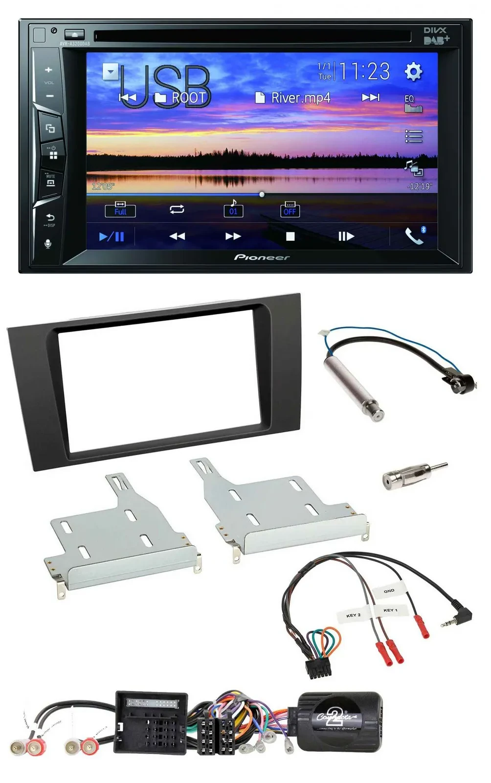 Автомагнитола для Audi A4 (2000–2001) Pioneer 2DIN Bluetooth USB DVD DAB, поддержка кнопок на руле