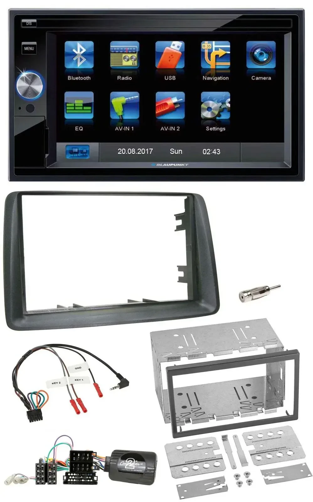 Blaupunkt SD USB TMC Bluetooth 2DIN Lenkrad Navigation für Fiat Panda 2007-2012