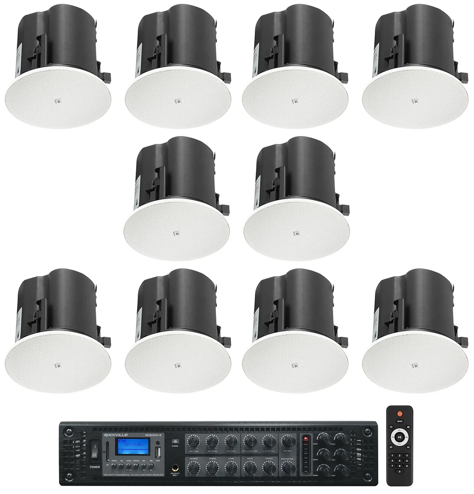 Потолочная акустика для ресторанов и баров JBL (5) Control 424C/T + RCS350-6 4", 70V (набор, 5 шт., с усилителем)