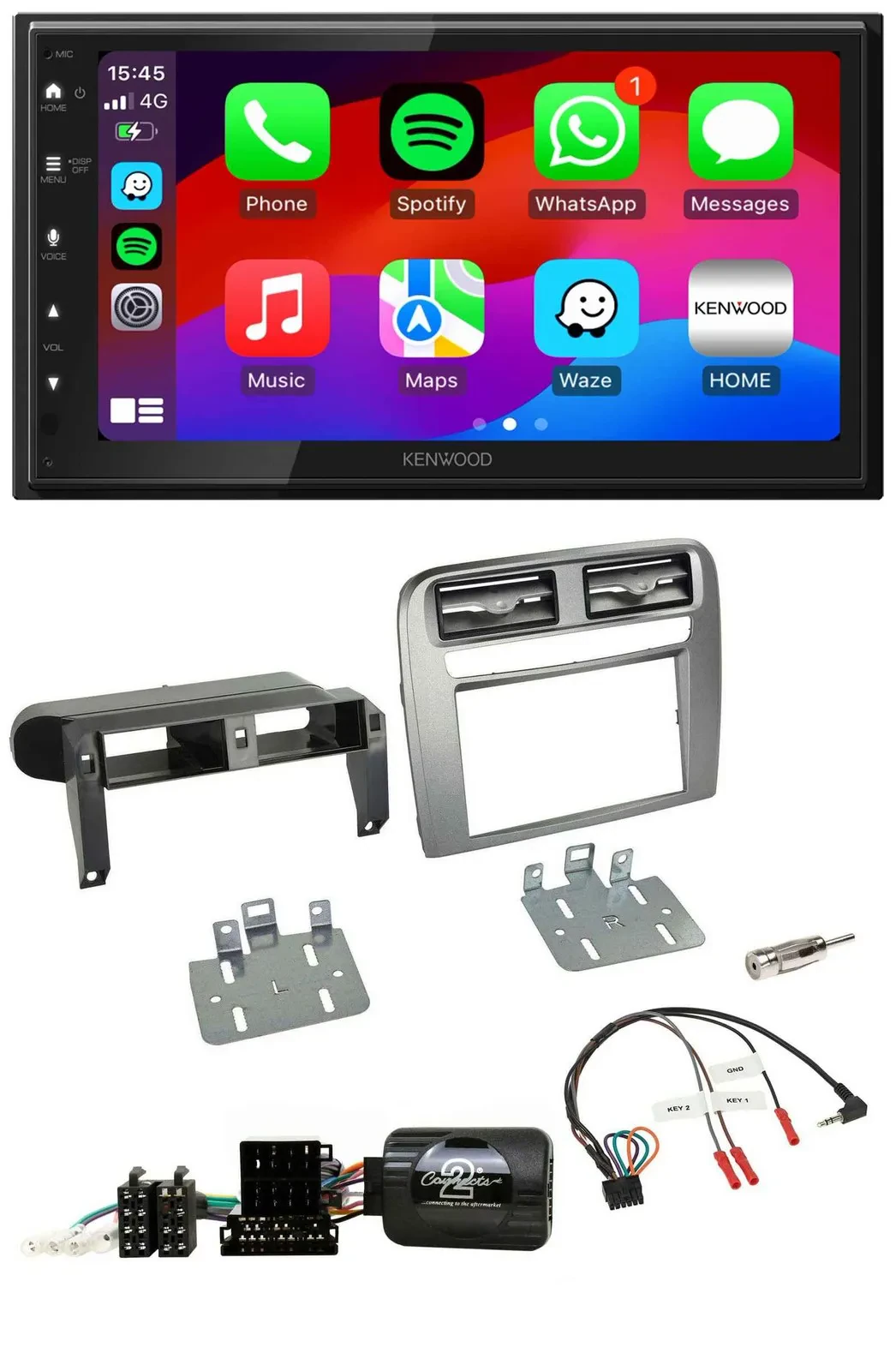 Kenwood Lenkrad USB DAB 2DIN Bluetooth Autoradio für Fiat Grande Punto anthrazit