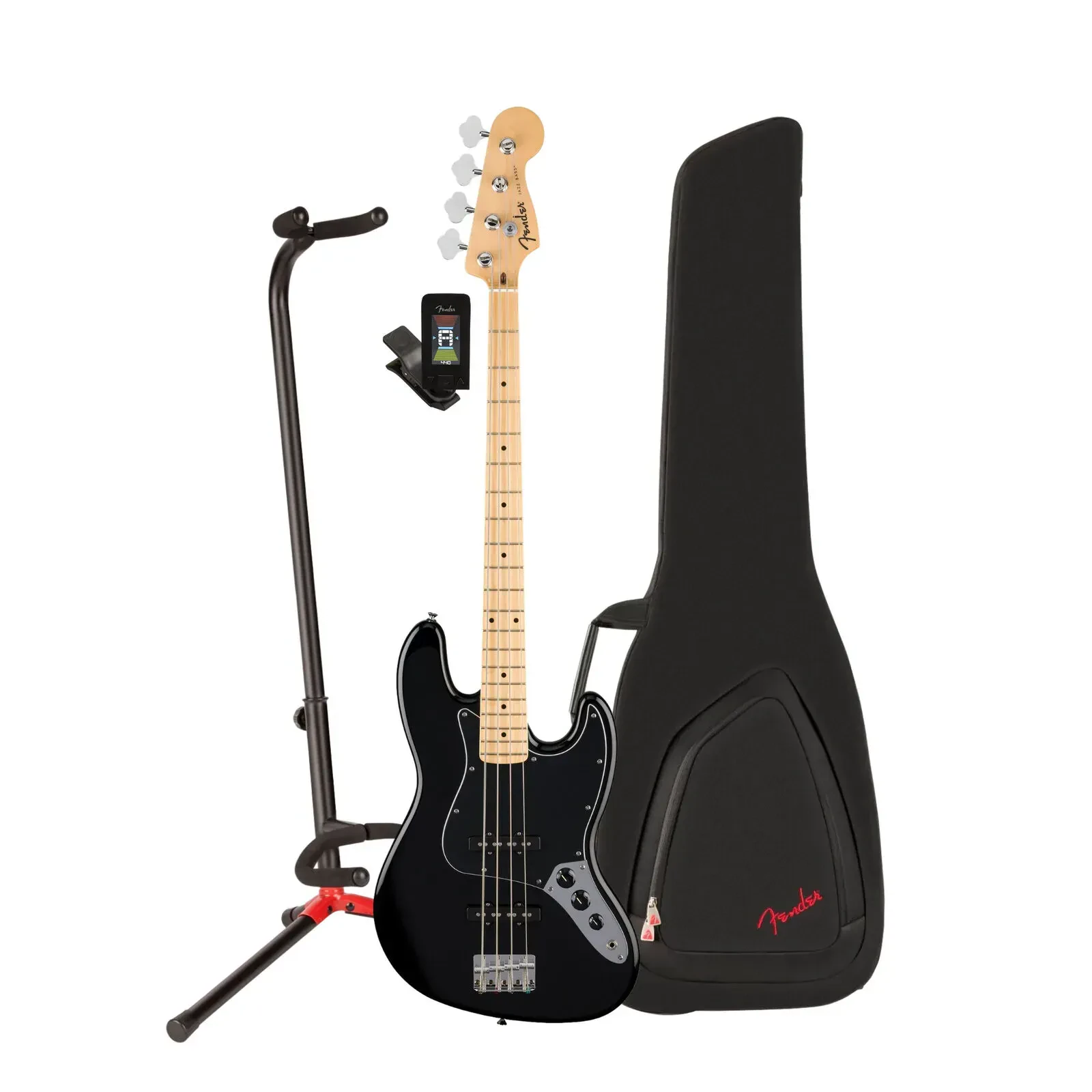 Fender Standard Jazz Bass 4 String Right Hand Black Bass Guitar with Bag Bundle