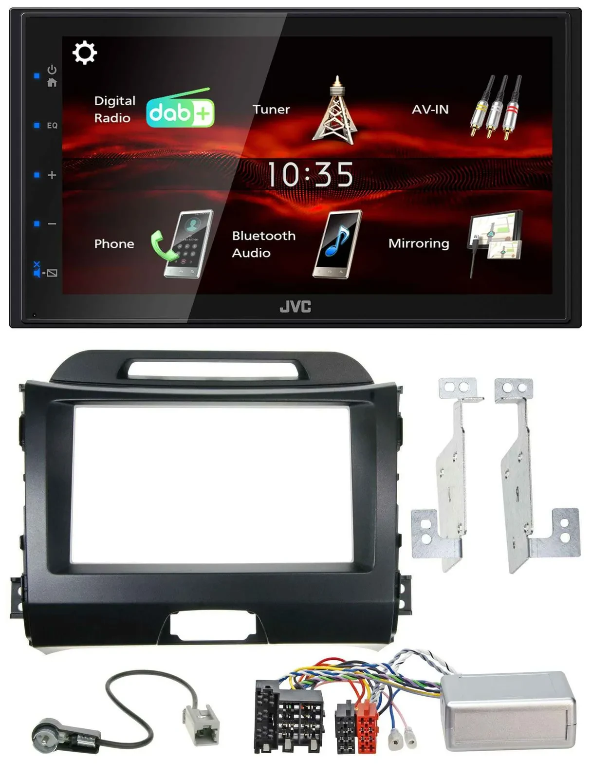 JVC USB Bluetooth Lenkrad DAB 2DIN Autoradio für Kia Sportage III 10-15 schwarz