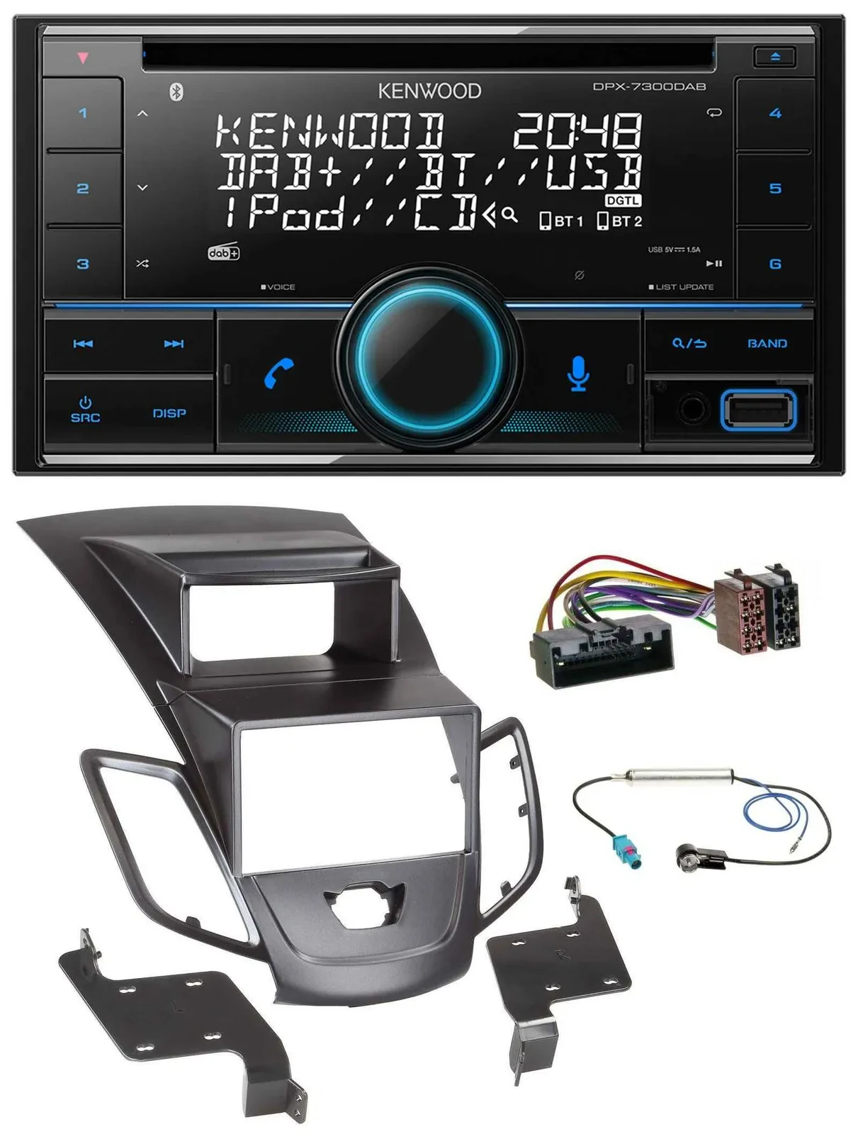 Автомагнитола Kenwood 2DIN, CD, DAB, USB, MP3, Bluetooth, для Ford Fiesta 2010–2017