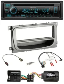 Автомагнитола Kenwood Bluetooth DAB CD USB для Ford Mondeo, S-Max (с 2007), серебристая, поддержка управления с руля
