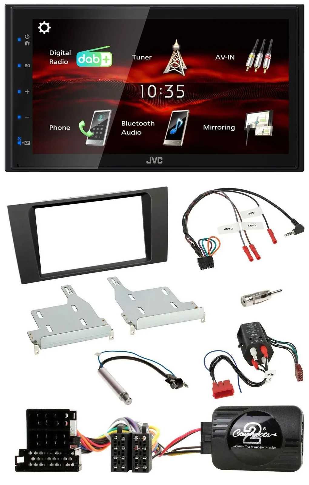 Автомагнитола JVC 2DIN USB Bluetooth DAB для Audi A4 99-01, совместима с BOSE (полностью активная система)