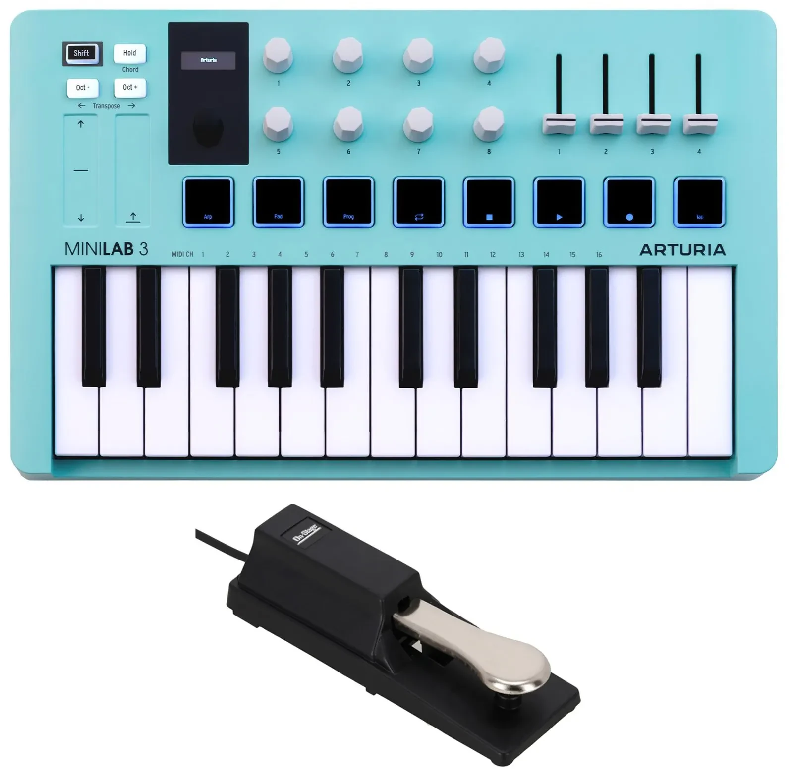Arturia MiniLab 3 Aquamarine 25-Key MIDI Keyboard Controller+Sustain Pedal