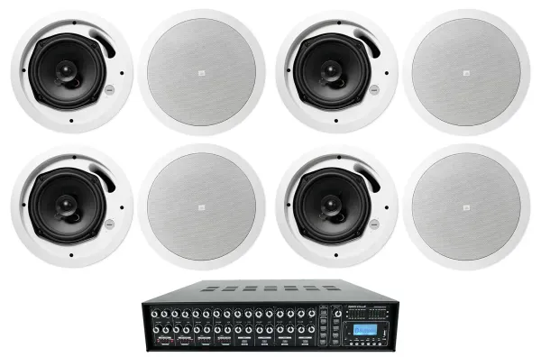 4-Zone Matrix Multi Room Amplifier+(8) JBL White Ceiling Speakers For Restaurant