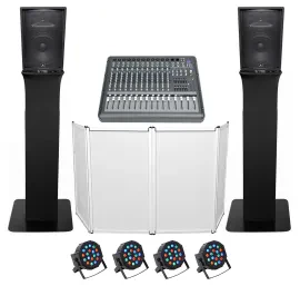 DJ Package w/(2) JBL JRX215 2000w 15" Speakers+Mixer+Totem Style Stands+Facade
