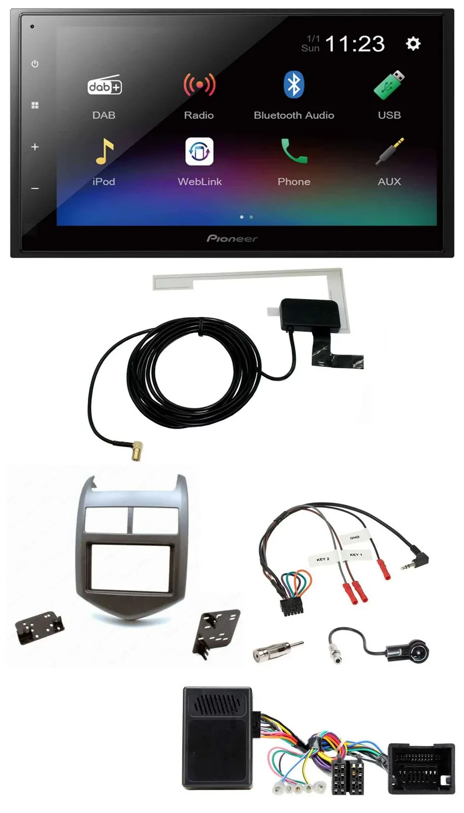 Автомагнитола Pioneer 2DIN, DAB, Bluetooth, USB, для Chevrolet Aveo (с 2011), тёмный