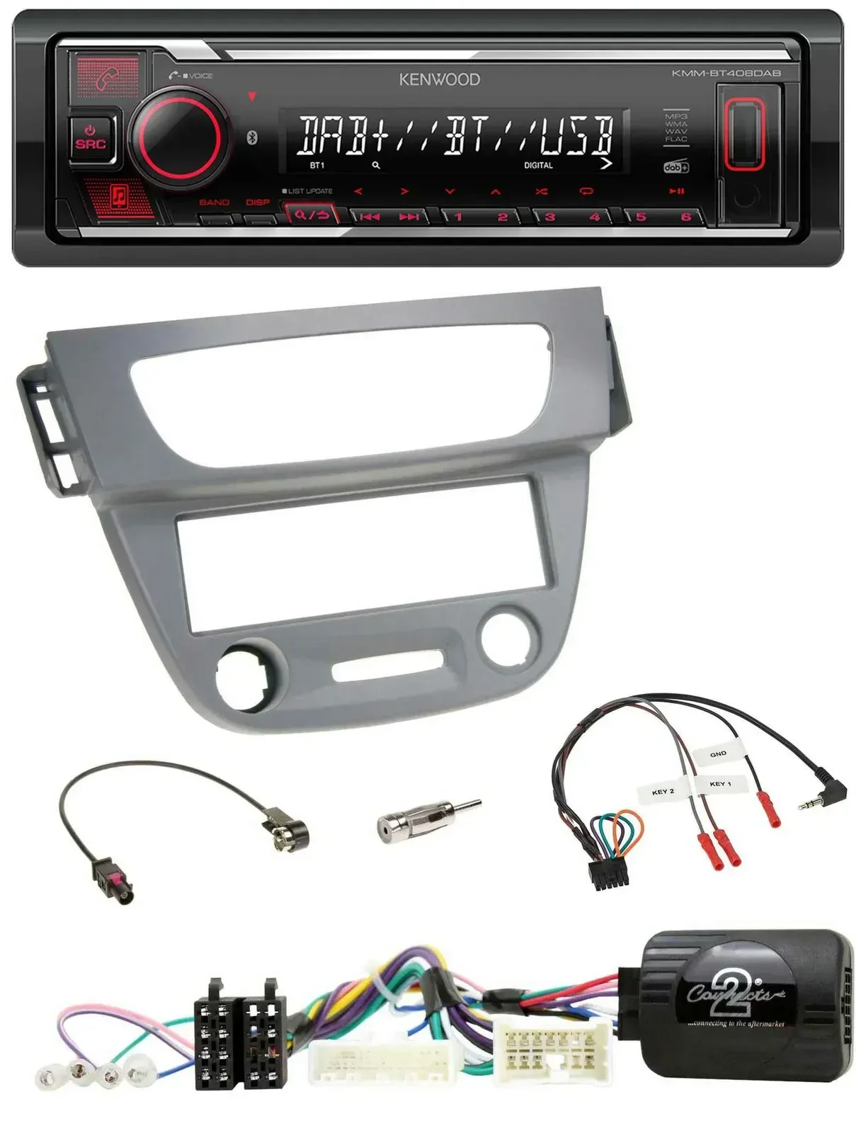 Автомагнитола Kenwood Bluetooth USB DAB для Renault Megane 3 (2012–2014), серый