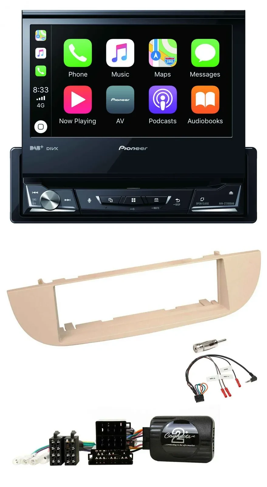 Pioneer DVD Bluetooth DAB USB Lenkrad Autoradio für Fiat 500 ab 2007 perlgrau be