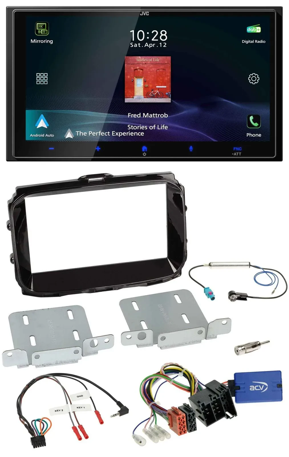 Автомагнитола JVC 2DIN, DAB, Bluetooth, USB, совместима с кнопками на руле, для Alfa Romeo Giulietta (2013–2021), ISO