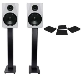 Pair Rockville APM8W 8" 2-Way 500 Watt Powered USB Studio Monitors+Stands+Pads