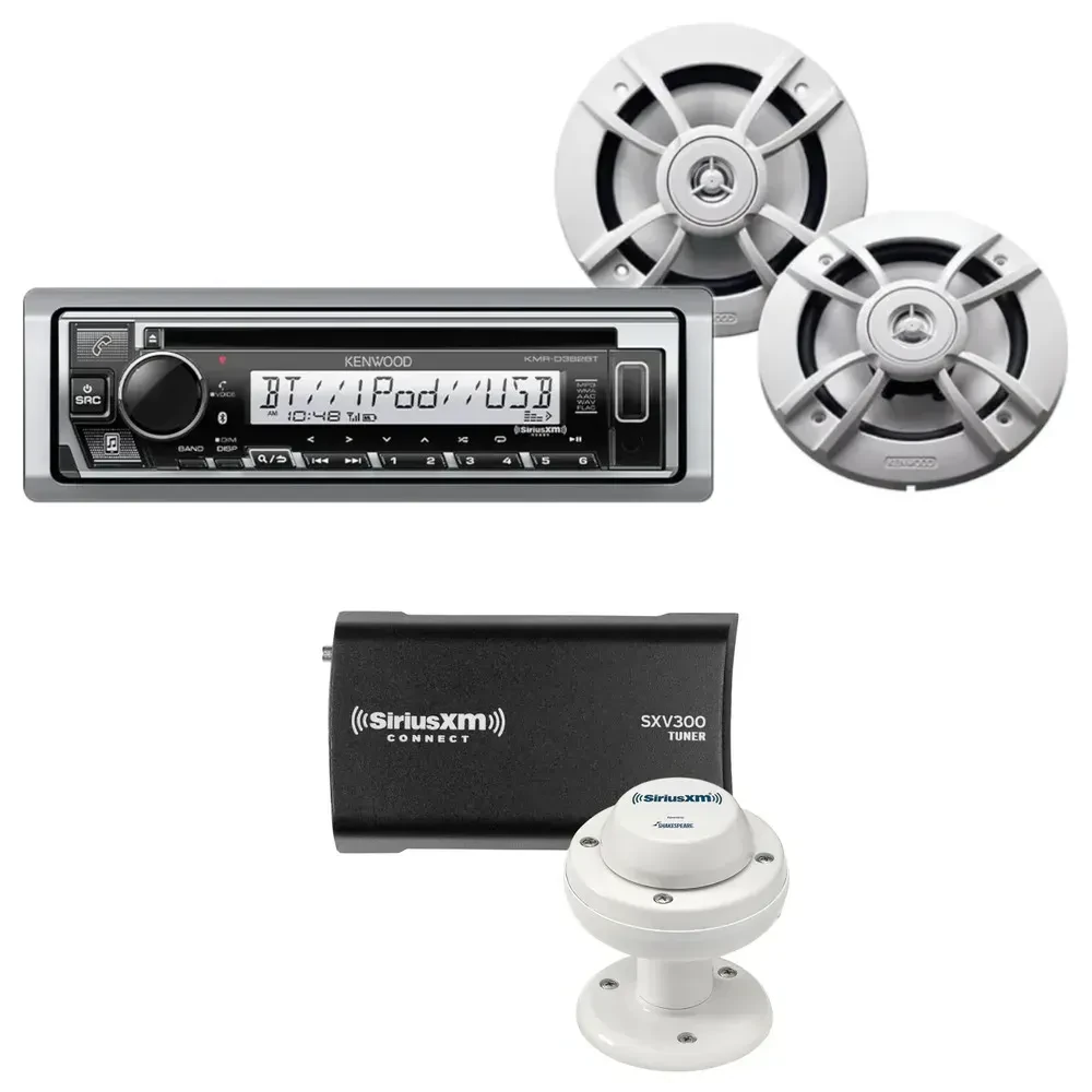 Автомагнитола для морского применения Kenwood PKG-MR382BT Single DIN, Bluetooth (набор, с динамиками и SiriusXM SXV300M1)