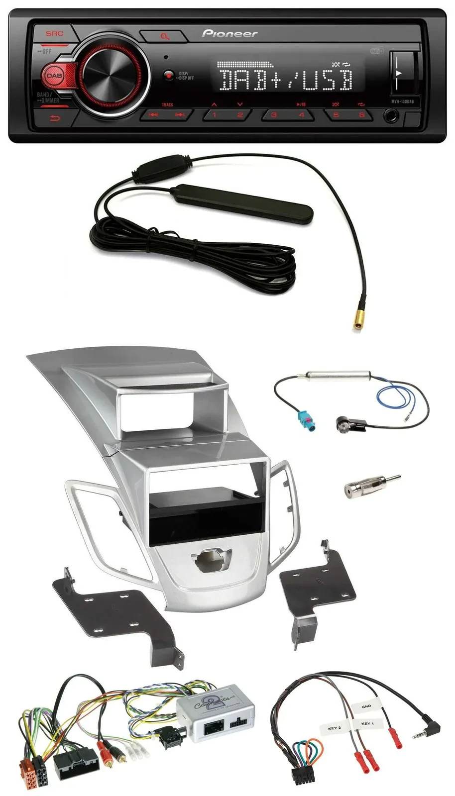 Pioneer MP3 DAB 1DIN Lenkrad USB Autoradio für Ford Fiesta 2010-17 Display silbe