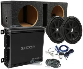 (2) KICKER 43C104 Comp 10" 600w Car Subwoofers+Amplifier+Amp Kit+Vented Sub Box