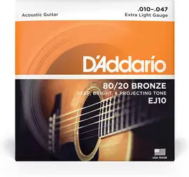 Струны для акустической гитары D'Addario EJ10 10-47, бронза
