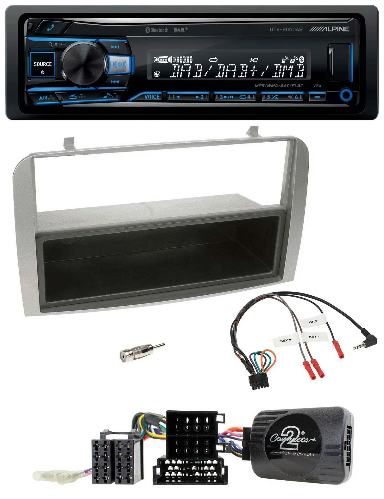 Alpine USB Bluetooth DAB Lenkrad Autoradio für Alfa GT 147 07-10 silber Ablagefa