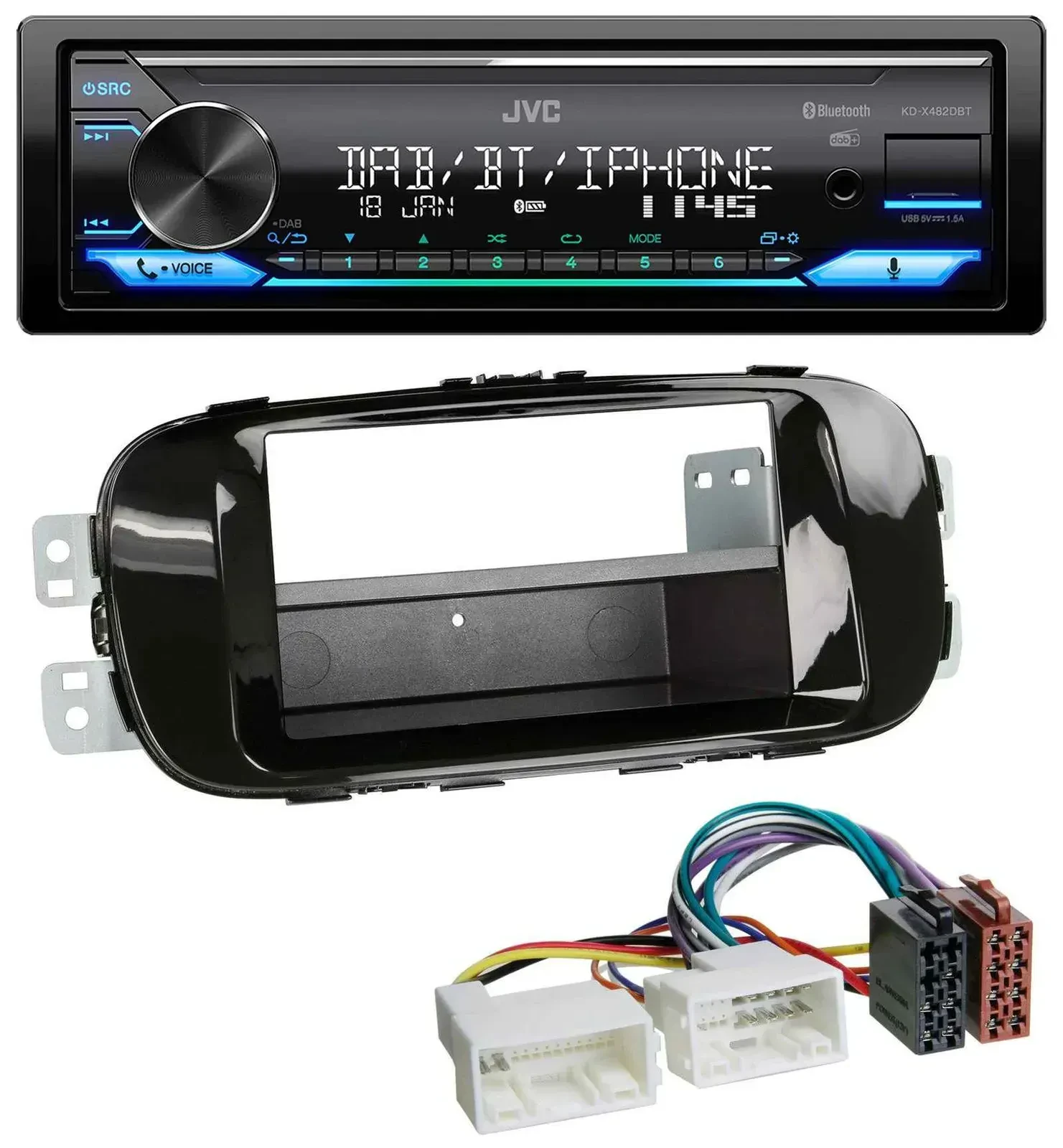 Автомагнитола для Kia Soul (PS, с 2014) JVC Bluetooth, DAB, USB, MP3, черный (piano black)