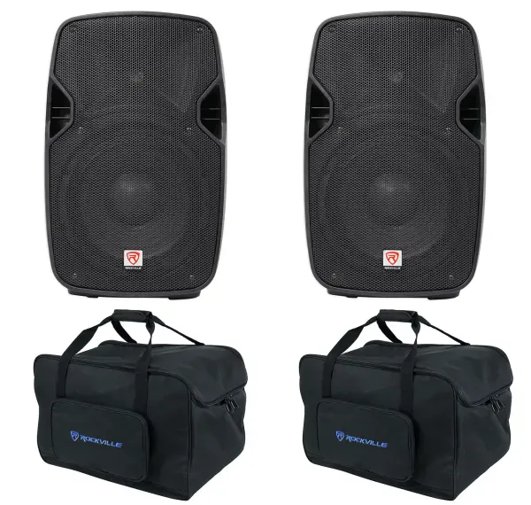 (2) Rockville SPGN108 10" 1600W DJ PA Speakers 8-Ohm+Carry Bags