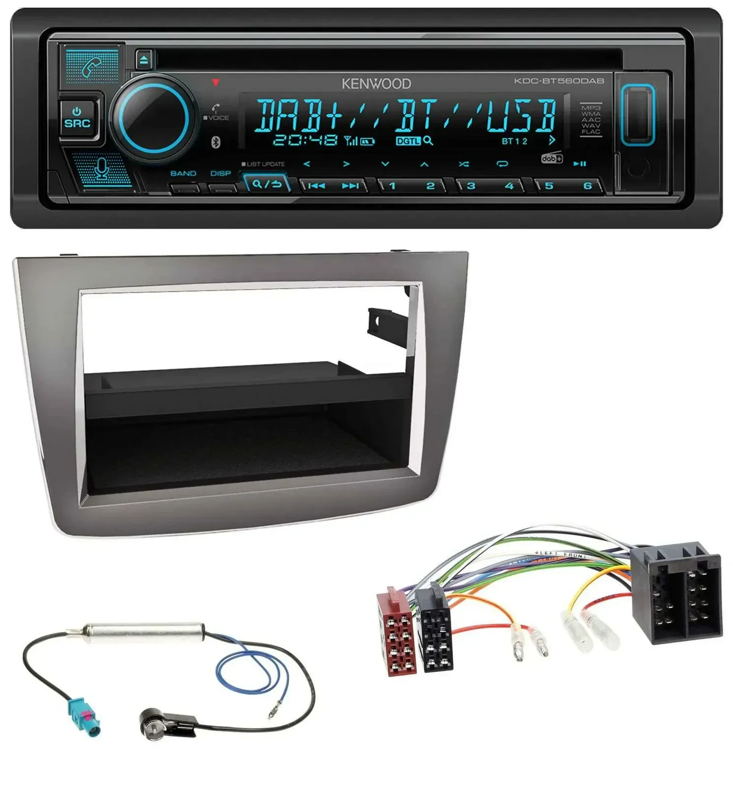 Автомагнитола Kenwood Bluetooth DAB CD MP3 USB для Alfa Romeo MiTo 955 (2008–2014) ISO