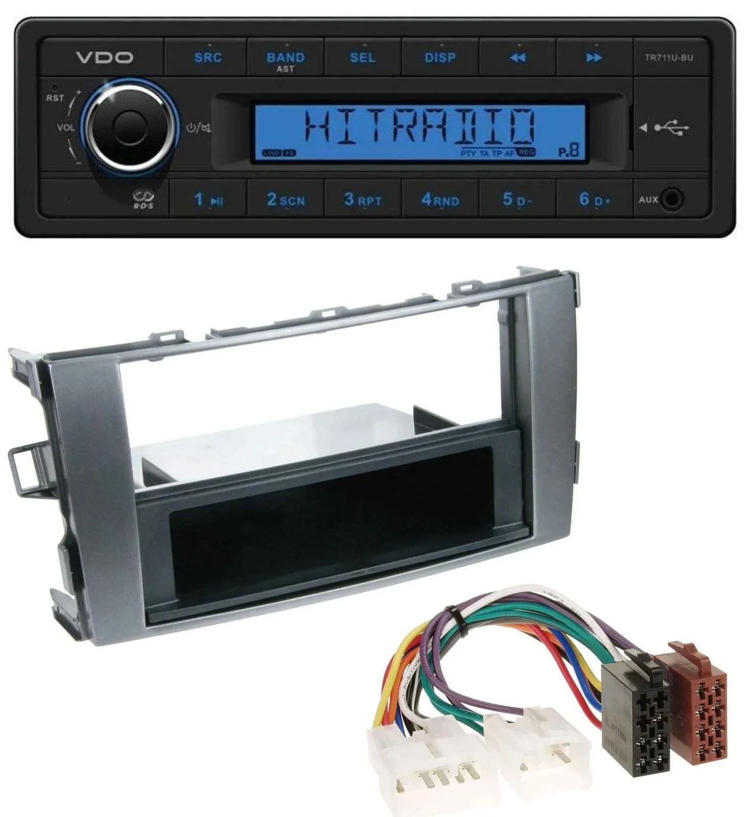 Автомагнитола VDO 1 DIN MP3 USB AUX для Toyota Auris 2007–2012 антрацит-серый