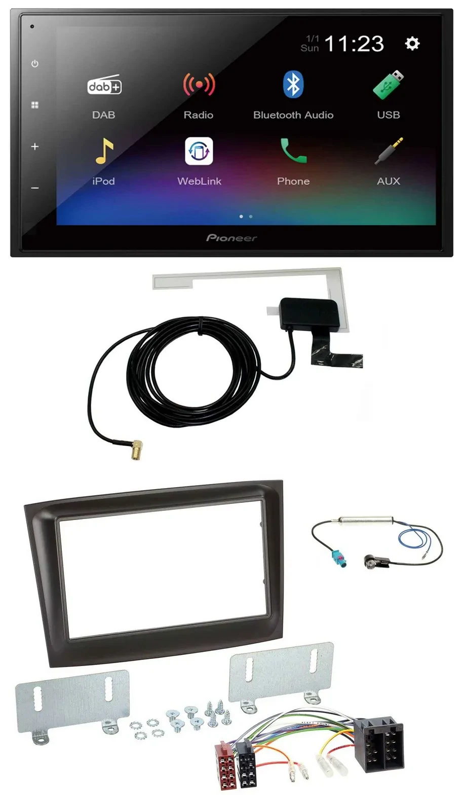 Автомагнитола Pioneer 2DIN, DAB, Bluetooth, USB, MP3 для Fiat Doblo (с 2015), черный