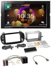 JVC DAB MP3 2DIN Bluetooth USB Autoradio für Fiat 500 ab 12 ISO schwarz