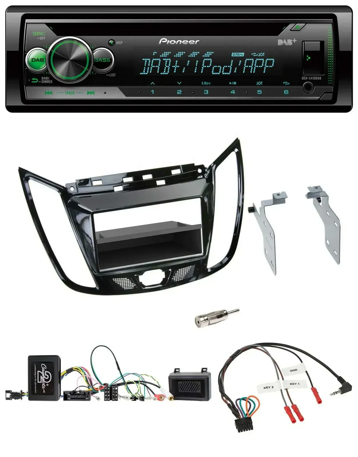 Автомагнитола для Ford C‑Max/Kuga Pioneer CD/USB/MP3/DAB, поддержка управления на руле, цвет черный (piano black)