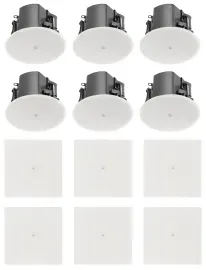 (6) JBL Control 412C/T 3" Commercial 70v Ceiling Speakers+White Square Grilles