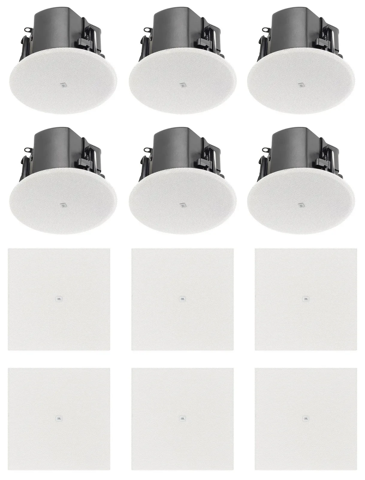 (6) JBL Control 412C/T 3" Commercial 70v Ceiling Speakers+White Square Grilles