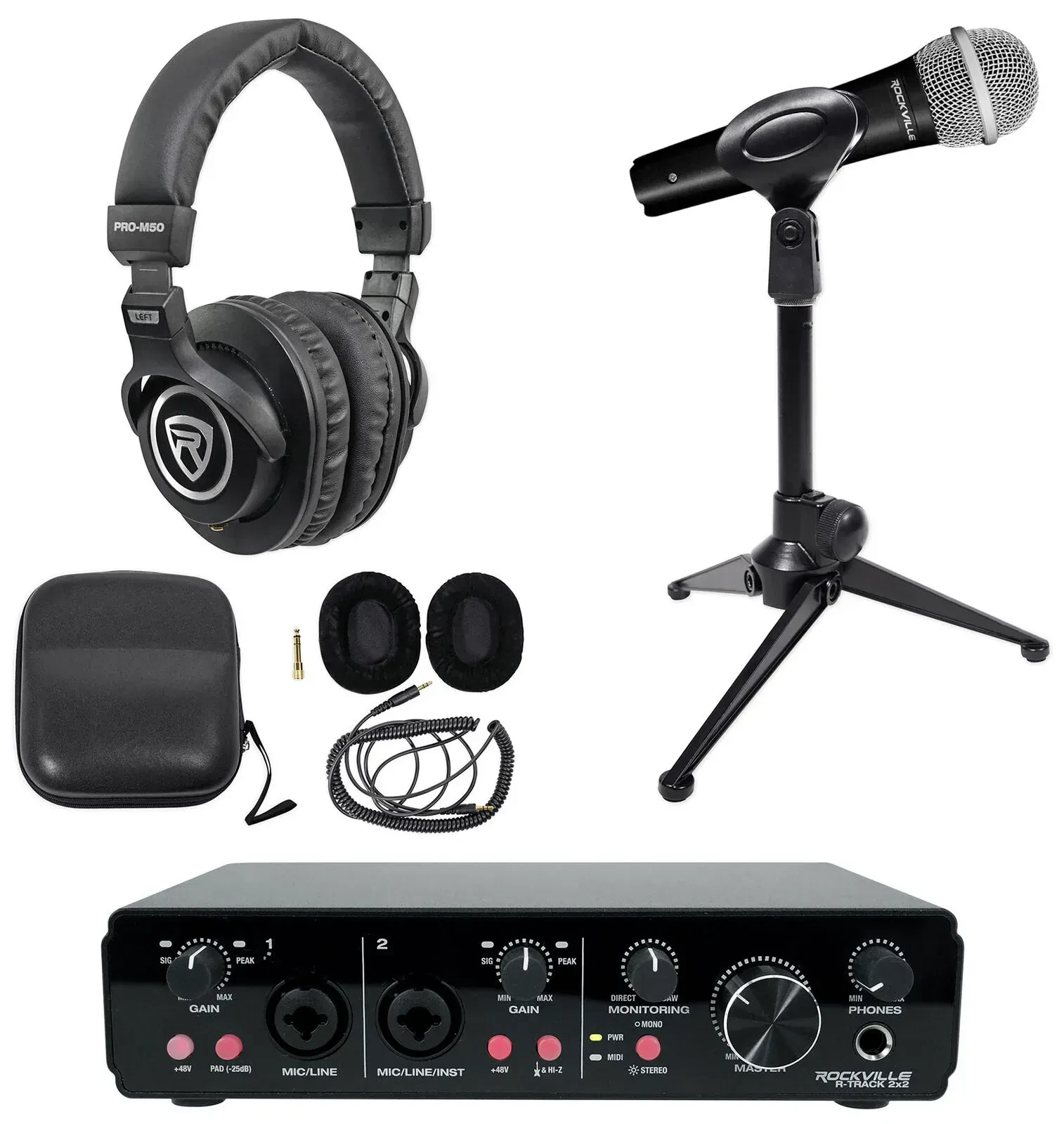 Комплект для подкастов Rockville R-TRACK 2x2+RMC-XLR+PRO-M50 BROAD 1