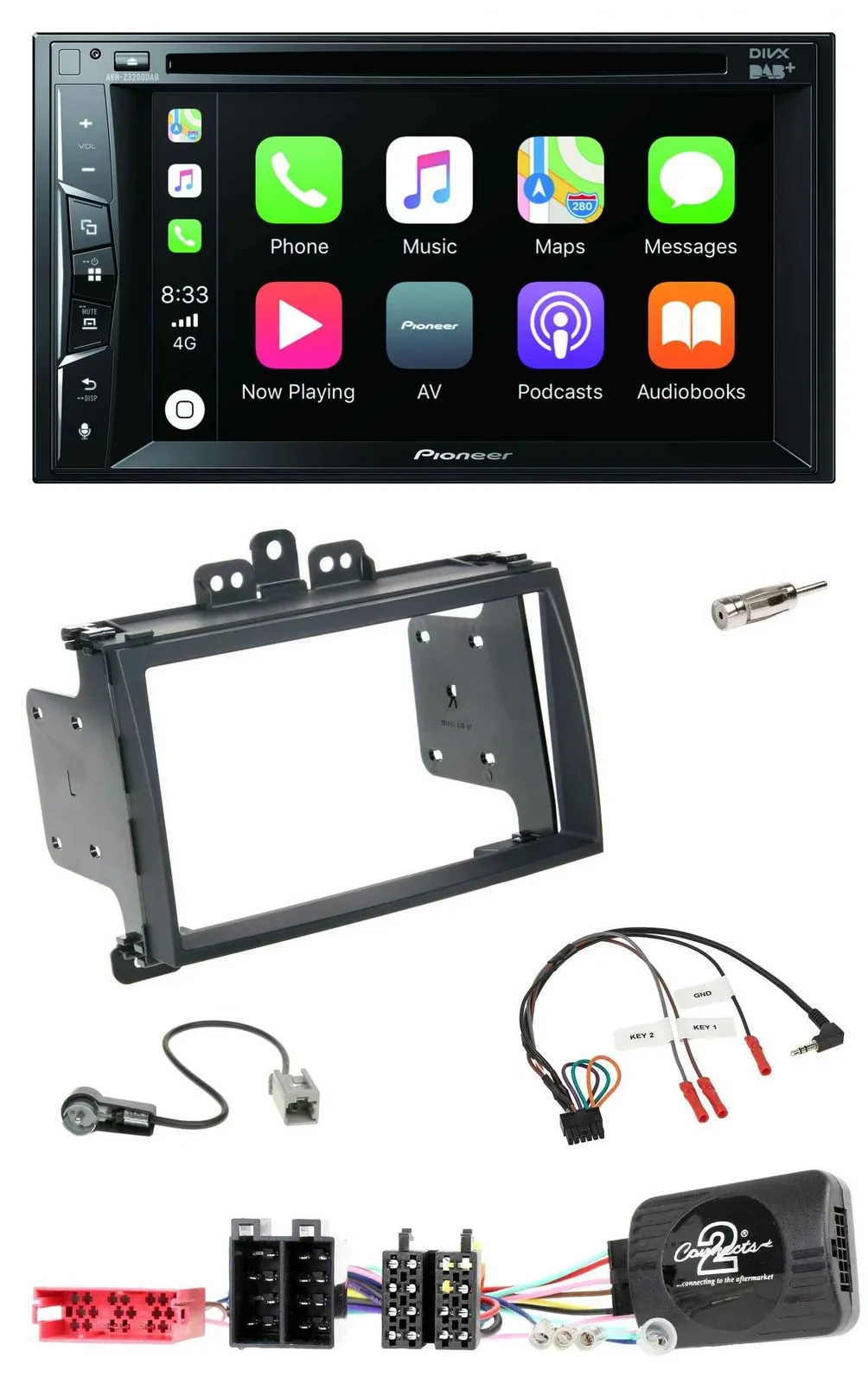 Автомагнитола Pioneer 2DIN, USB, DVD, Bluetooth, DAB, для Hyundai i20 (2009–2012), черный