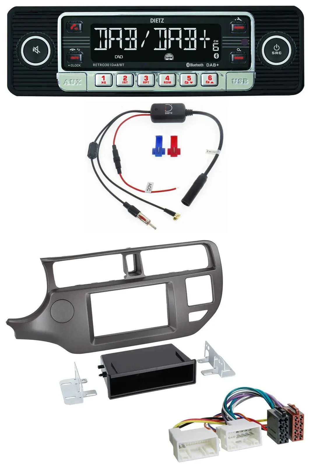 Dietz MP3 DAB Bluetooth USB Autoradio für Kia Rio UB 2011-2014 anthrazit