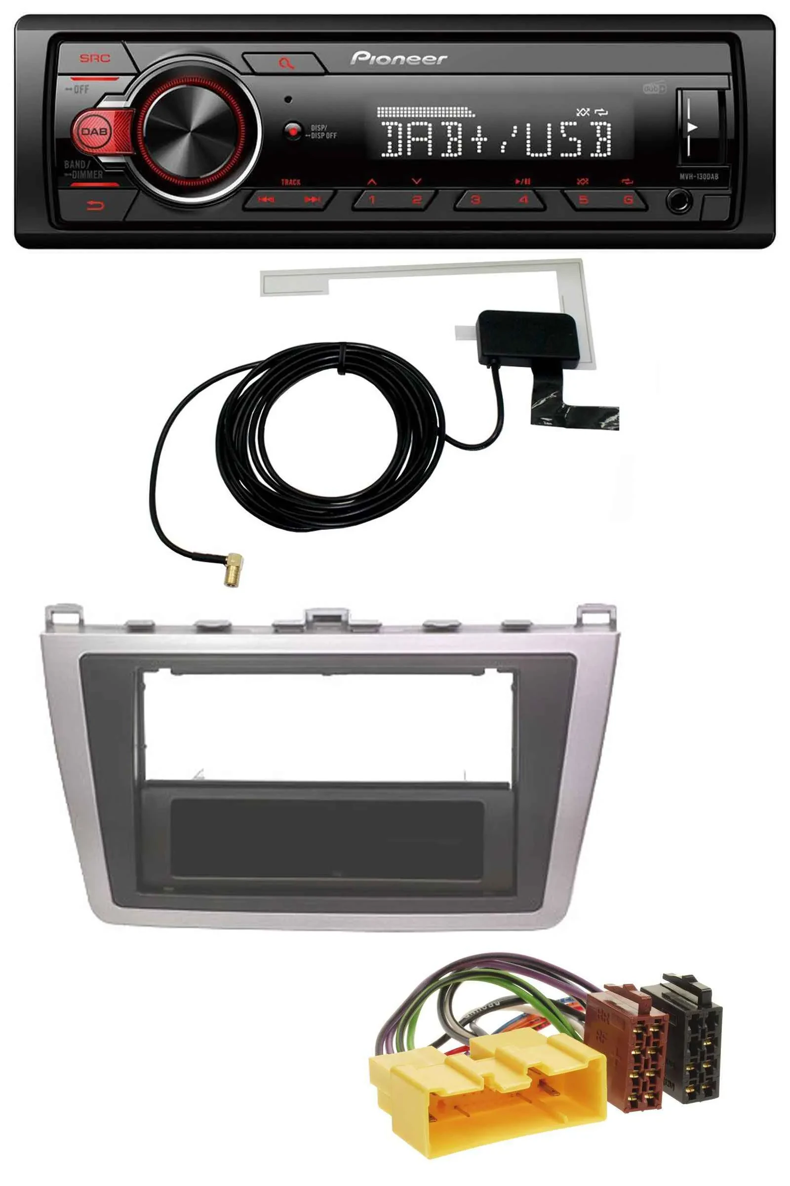 Pioneer 1DIN MP3 DAB USB AUX Autoradio für Mazda 6 (08-12) silber schwarz