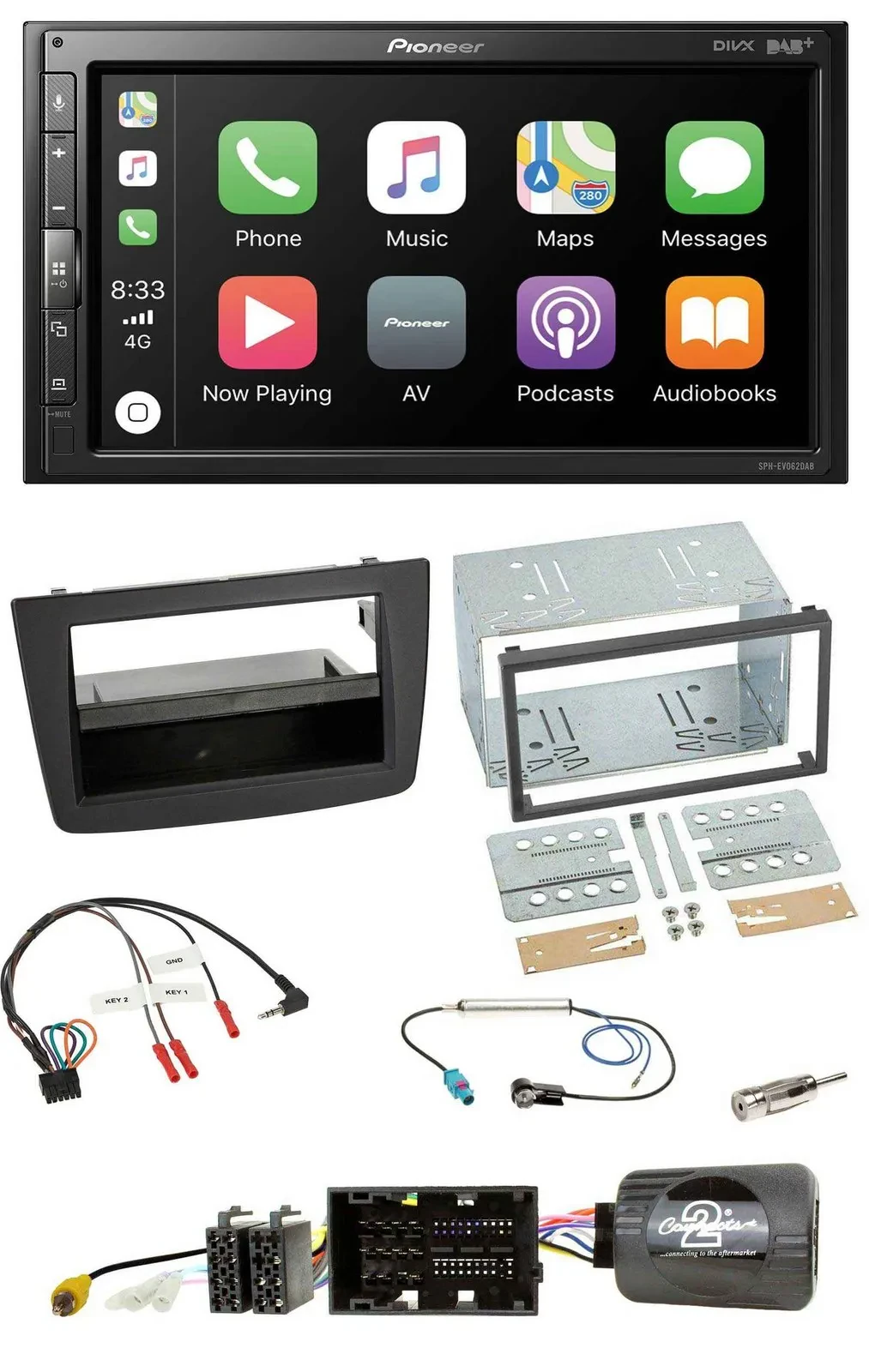Автомагнитола Pioneer 2DIN, DAB, Bluetooth, USB, для Alfa Romeo MiTo 2014–2018, черная