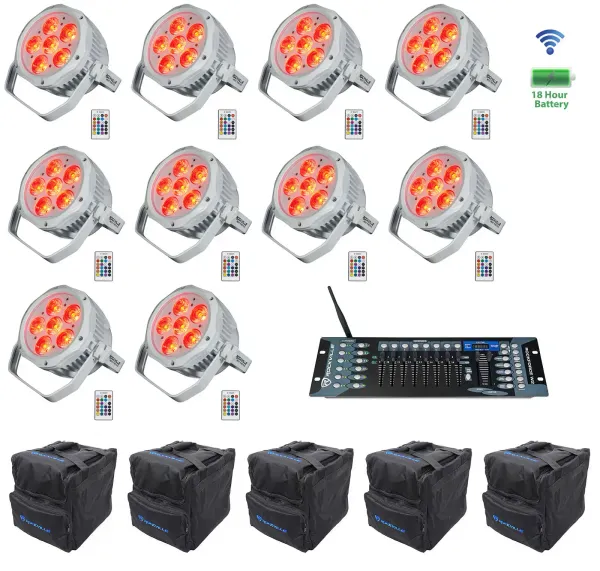 10 Rockville BEST PAR H2O White Water Resistant Lights+Bags+Wireless DMX Control