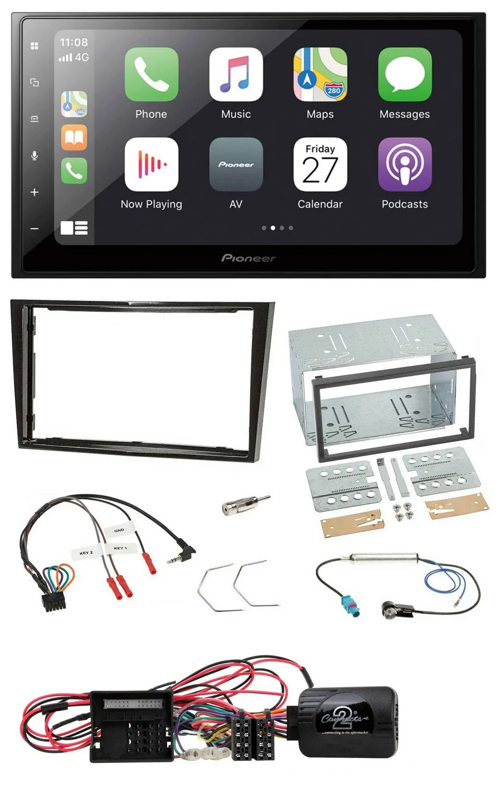Pioneer Lenkrad Bluetooth DAB 2DIN USB Autoradio für Opel Corsa D Klavierlack 09