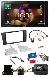 Автомагнитола JVC 2DIN DAB, Bluetooth, USB для Audi A4 99–01 (совместима с кнопками на руле, активная система)